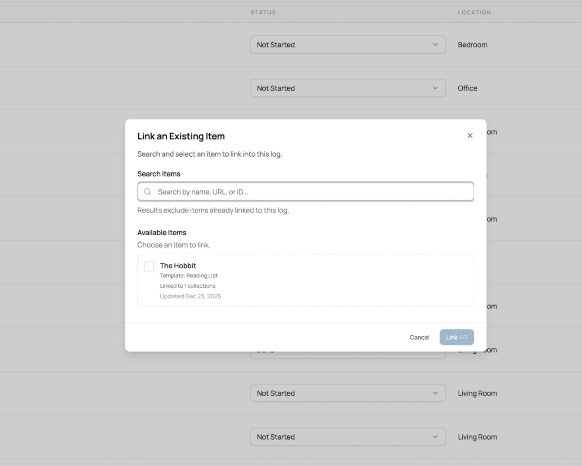 Screenshot showing an item linked across multiple lists