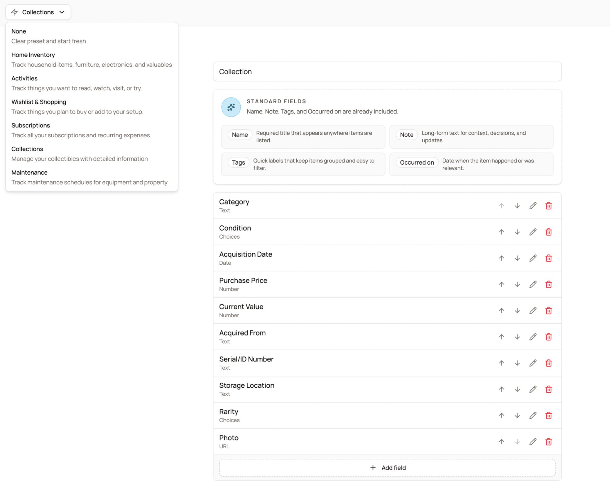 Screenshot showing template creation for new logs