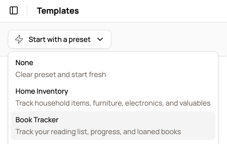 Built-in book tracker preset